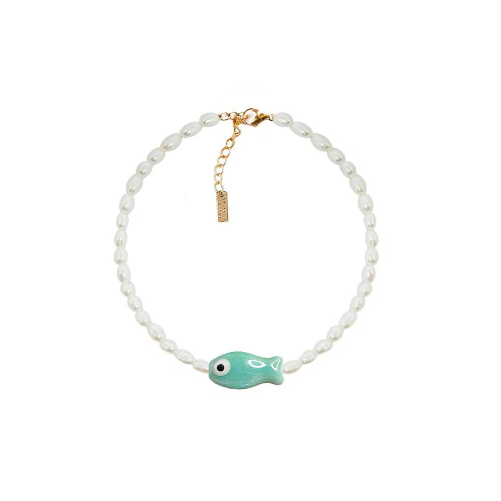 NEW ADRIANA PAPPAS women's fishy pearls anklet in turquoise